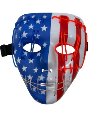 American Flag Mask With 3-Color Red, White & Blue Party Wire EL Light Up Accessory