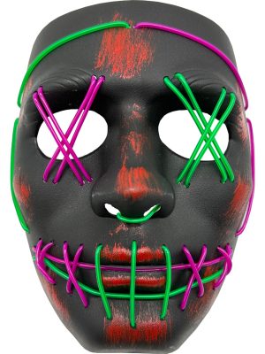 Heavy Cross Hatch Mask 2-Color Purple and Green Party Wire EL Light Up Accessory