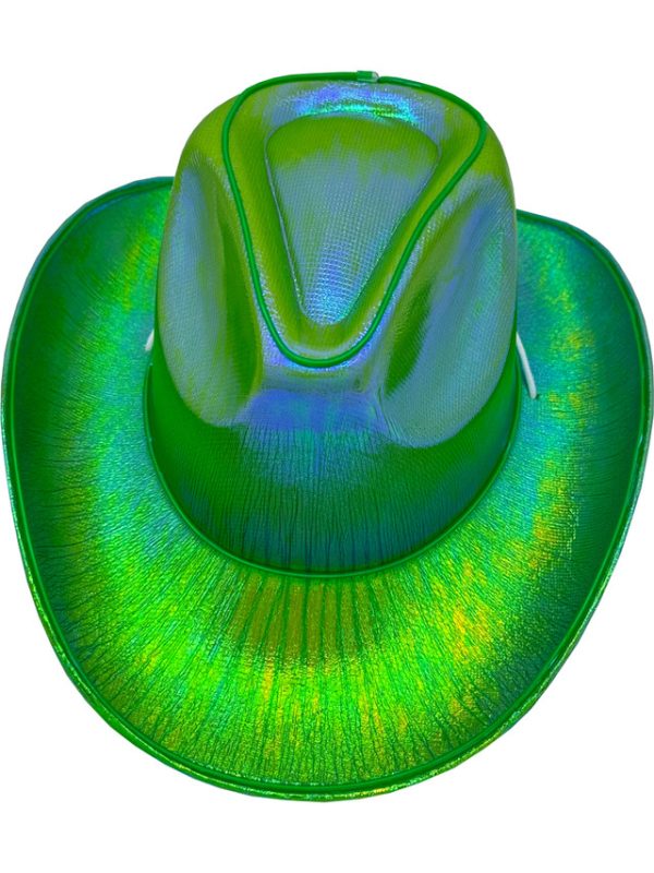 Cowboy Hat With Party Wire EL Light Up Trim - Green