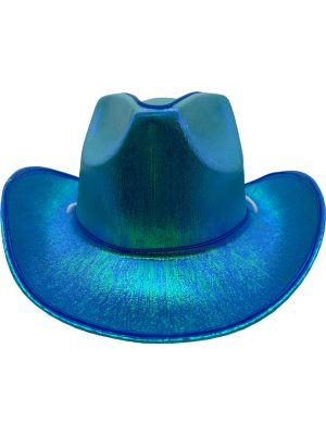 Cowboy Hat With Party Wire EL Light Up Trim - Blue