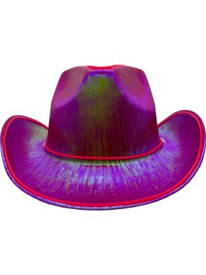 Cowboy Hat With Party Wire EL Light Up Trim - Neon Pink
