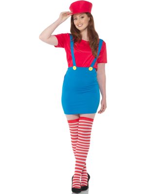 Red Plumber Gamer Girl Women's Costume