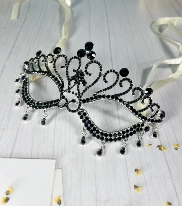 Black Diamond Rhinestone Masquerade Mask - Image 2