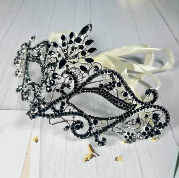 Black Luxury Rhinestone Masquerade Mask - Image 3