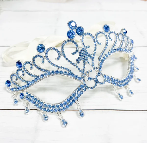 Blue Diamond Rhinestone Masquerade Mask - Image 2