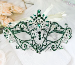 Green Rhinestone Masquerade Ball Mask