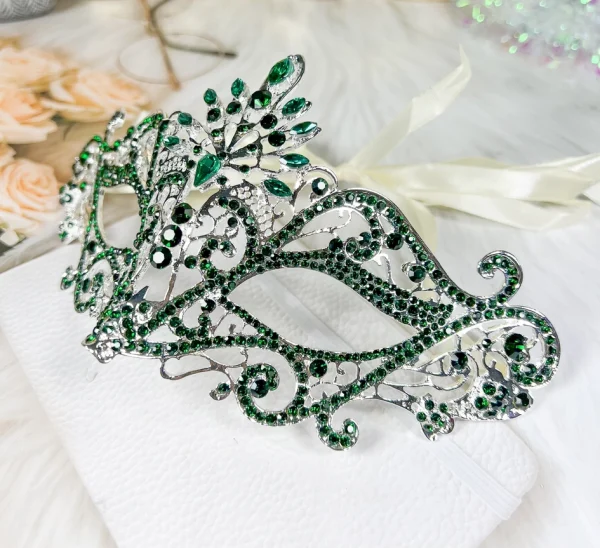 Green Rhinestone Masquerade Ball Mask - Image 2