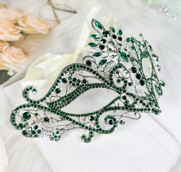 Green Rhinestone Masquerade Ball Mask - Image 3