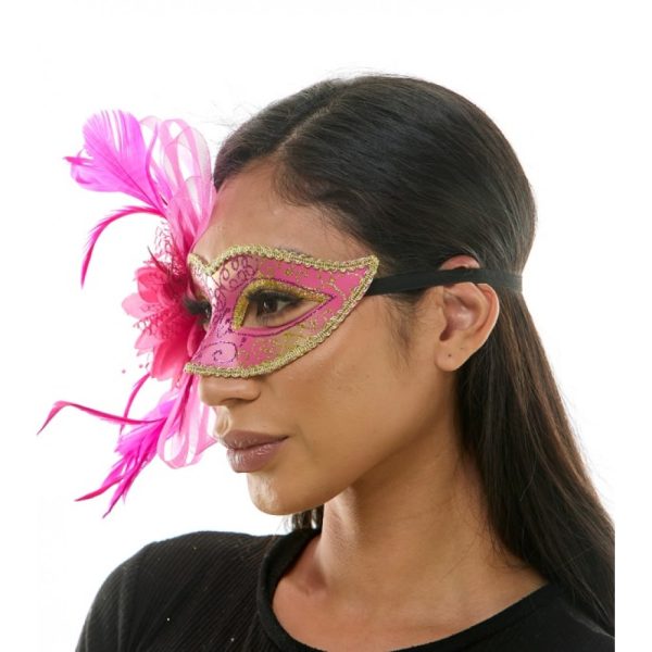 Hot Pink Masquerade Fairy Mask - Image 3