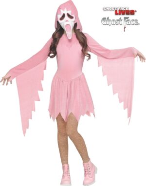Pastel Pink Sparkle Ghost Face Girls Costume
