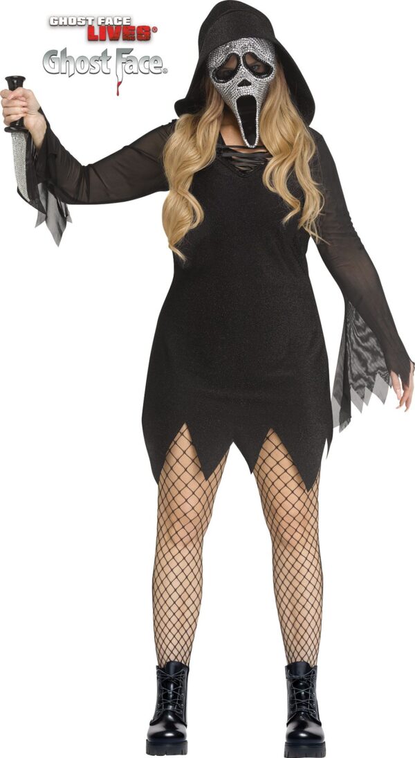 Deluxe Bling Ghost Face Women's Plus Size Costume