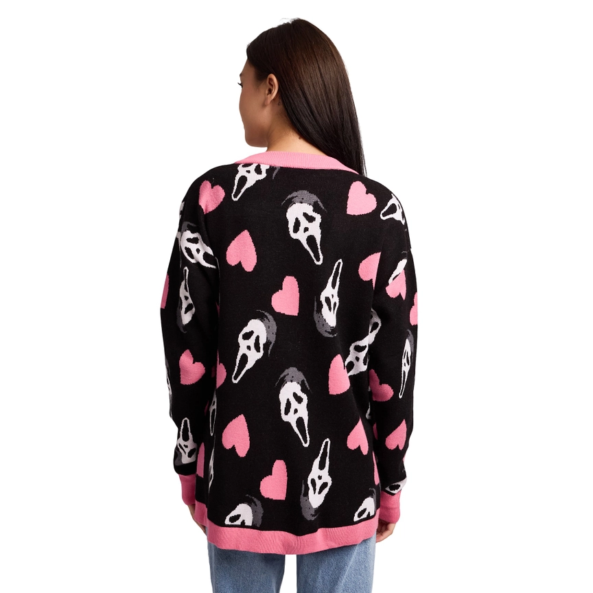 Ghostface Hearts All-Over Print Women's Black Long Sleeve Cardigan - Image 3