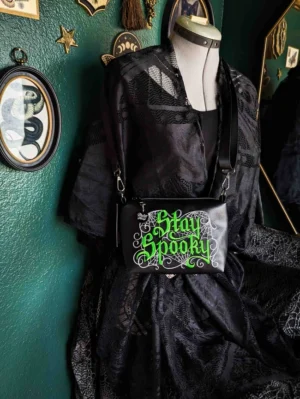 Stay Spooky Embroidered Small Crossbody Bag - Lime Green
