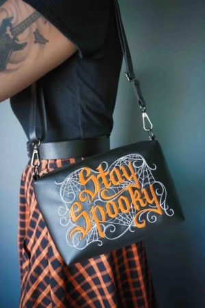 Stay Spooky Embroidered Small Crossbody Bag - Orange