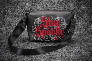 Stay Spooky Embroidered Small Crossbody Bag - Black with Red